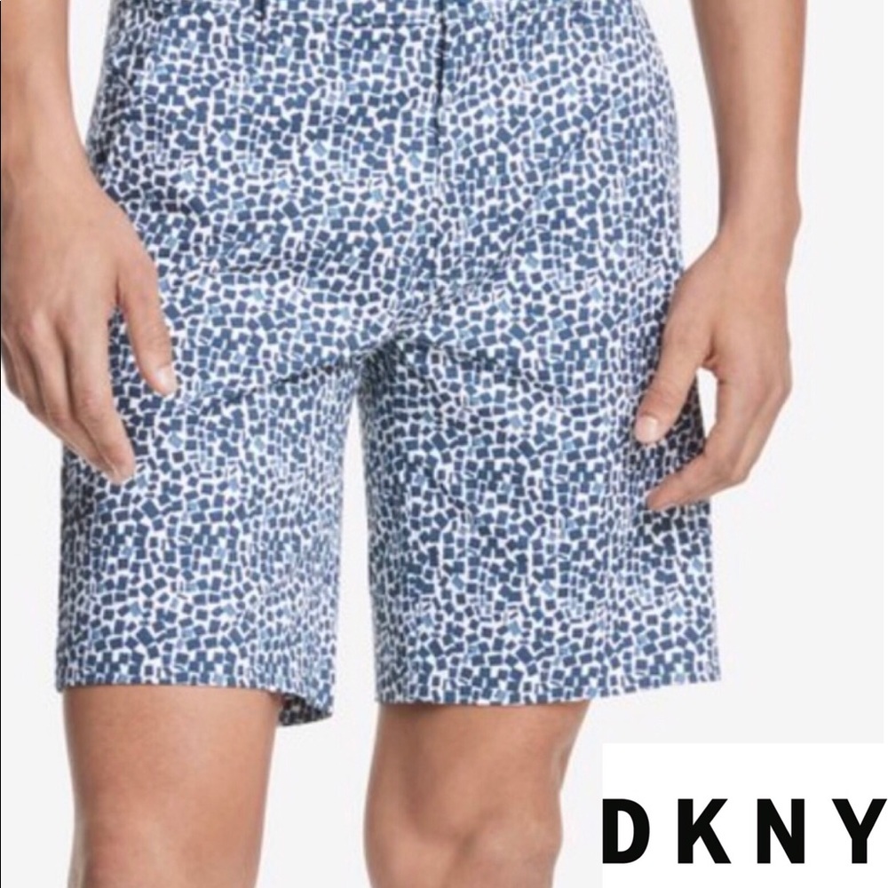 DKNY Blue Painted Square Print Chino Shorts